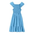thumbnail image 6 of CUZIBR Girls Dresses Solid Color Ruffle Sleeves Elegant A Line Tiered Loose Fit Square Collar Midi Length Summer Dress For Kids Youth Breathable Holiday Beach Clothes,d-Sky Blue,11-12 Years, 6 of 6