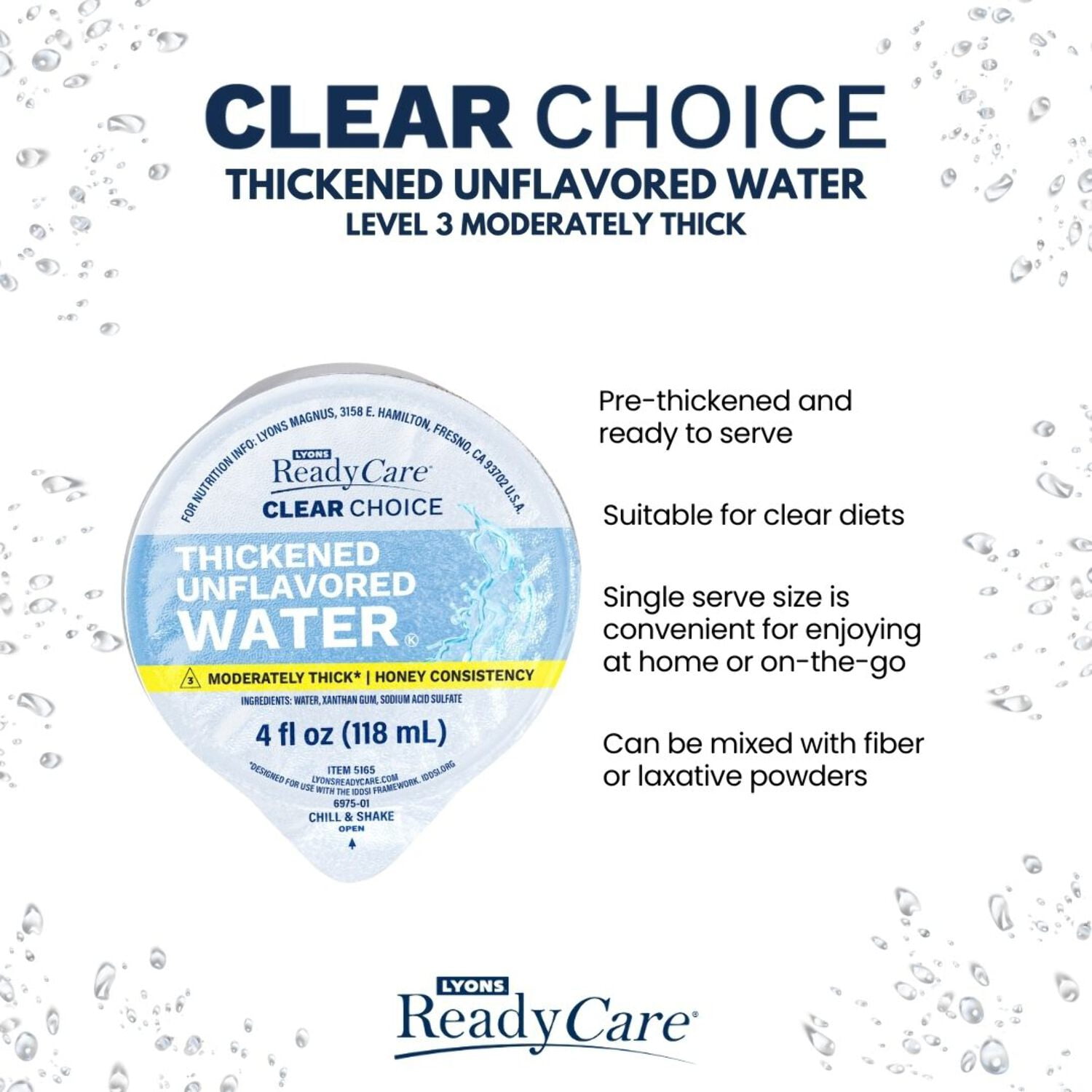 Thickened Unflavored Water, Sugar Free – Honey/Level 3