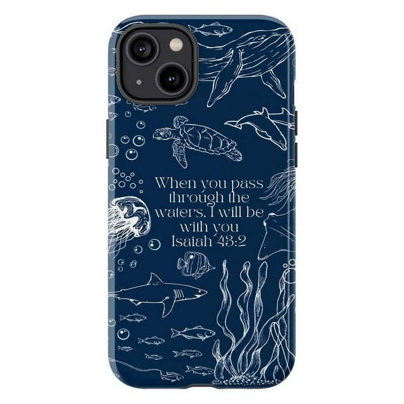 Underwater Marine Life Christian Phone Case, Bible Verse Isaiah 43:2 Scripture Protective Cover for iPhone 16 15 14 13 12 11 Pro Max Plus Mini