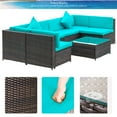 thumbnail image 3 of Rattan Wicker Patio Furniture, 7 Piece Patio Furniture Sofa Sets, 6 Rattan Wicker Chairs and Glass Table, All-Weather Patio Conversation Set with Cushions for Backyard, Porch, Garden, Poolside, LLL852, 3 of 8