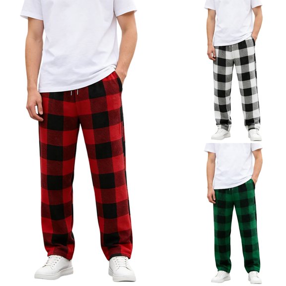 ibiyuan Mens Pajama Pants Set Cotton Lightweight Plaid Sleep & Lounge 3-Pack PJ Bottoms with Pockets and Button Fly