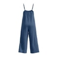 thumbnail image 7 of Womens Sleeveless Linen Jumpsuits Spaghetti Strap Wide Leg Jumpsuit Beach Vacation One Piece Overalls Blue, XL, 7 of 7