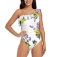 thumbnail image 2 of Picia Lavender Flowers Pattern Women's One Piece Swimsuits,One Shoulder Swimwear Asymmetric ,Ruffle Monokinis Bathing Suits,High Waisted Flattering Bathing Suits-Large, 2 of 8