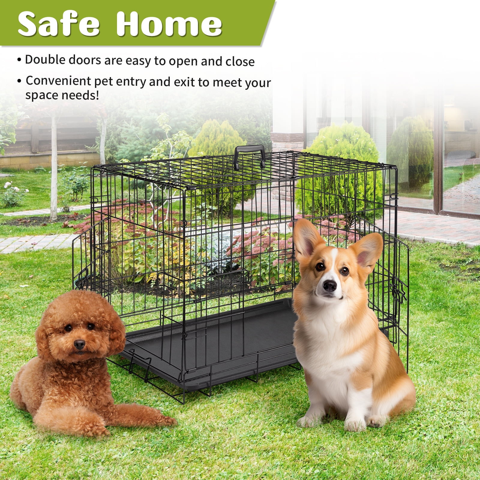 HiiKaa 30 in Small Dog Crate,Foldable Metal Dog Kennel,2-Door Puppy Cage with Tray for Indoor Travel