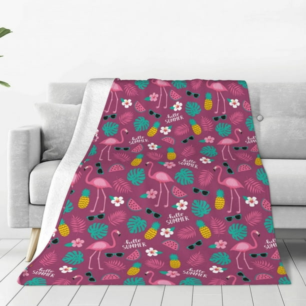 Balery Summer Flamingo Manta de Felpa Suave y Acogedora – Cobija de Franela Aterciopelada para Cama, Lavable y Cálida para Sofá, Mascotas, Transpirable-60"x50"
