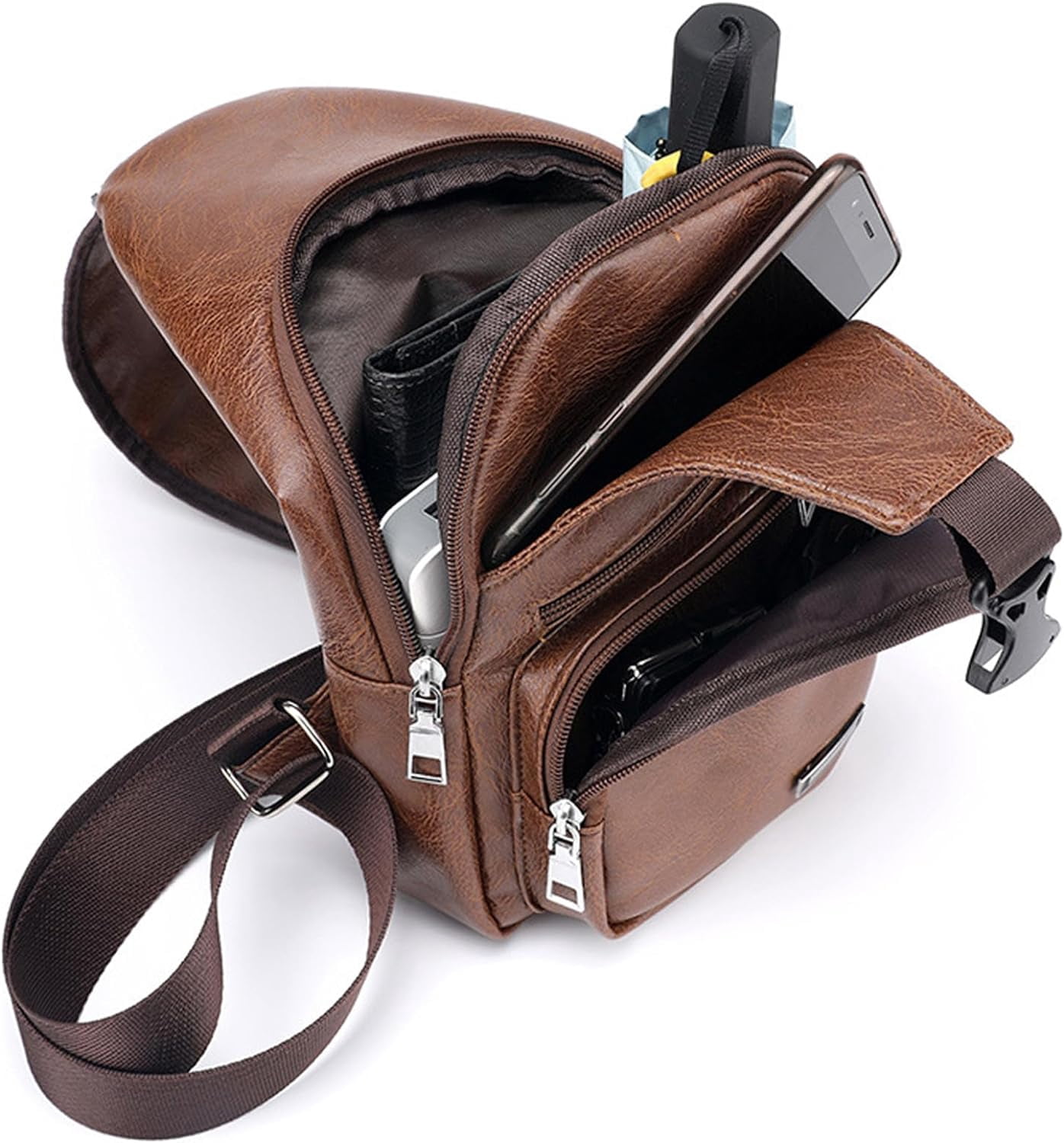 Men's Sling Bag Small Chest Crossbody Shoulder Bag with USB Charging Port