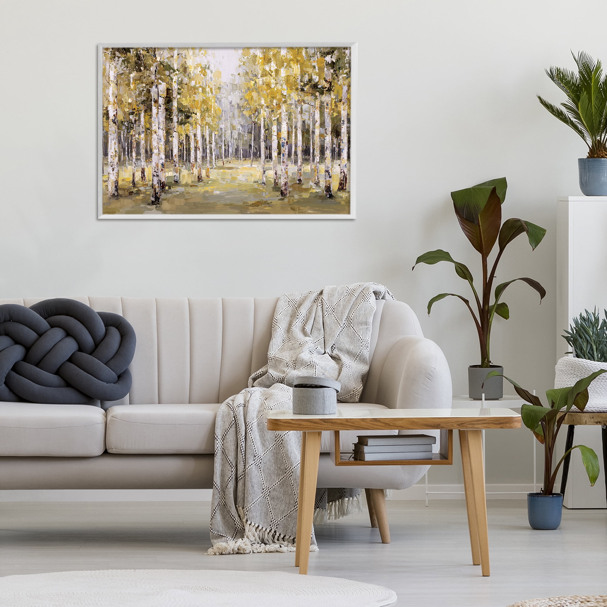 Stupell Industries Impressionist Birch Trees & Fall Leaves White Framed Giclee Art, design by Jacky Ngan