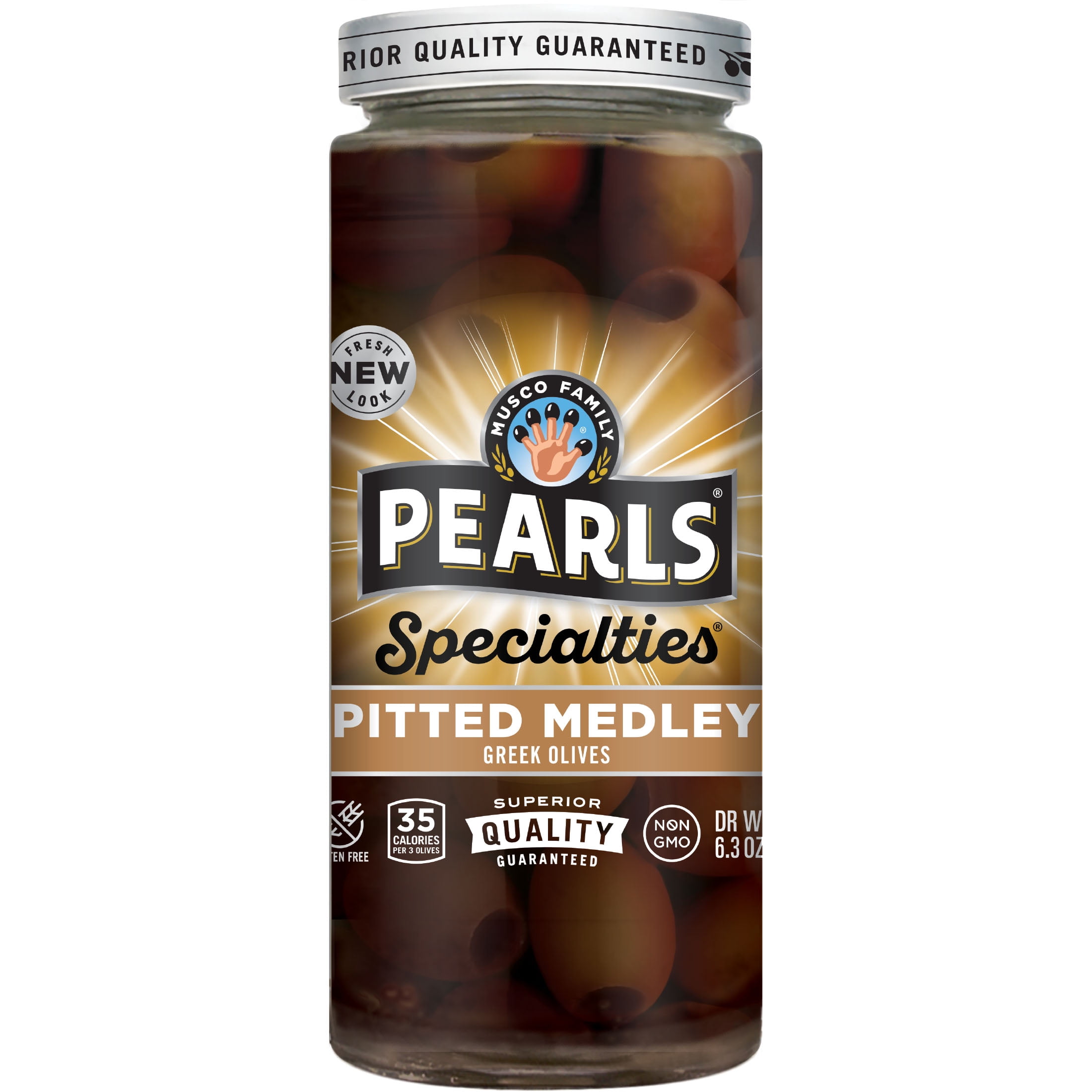 Pearls® Specialties™ Pitted Medley Greek Olives 6.3 oz. Jar