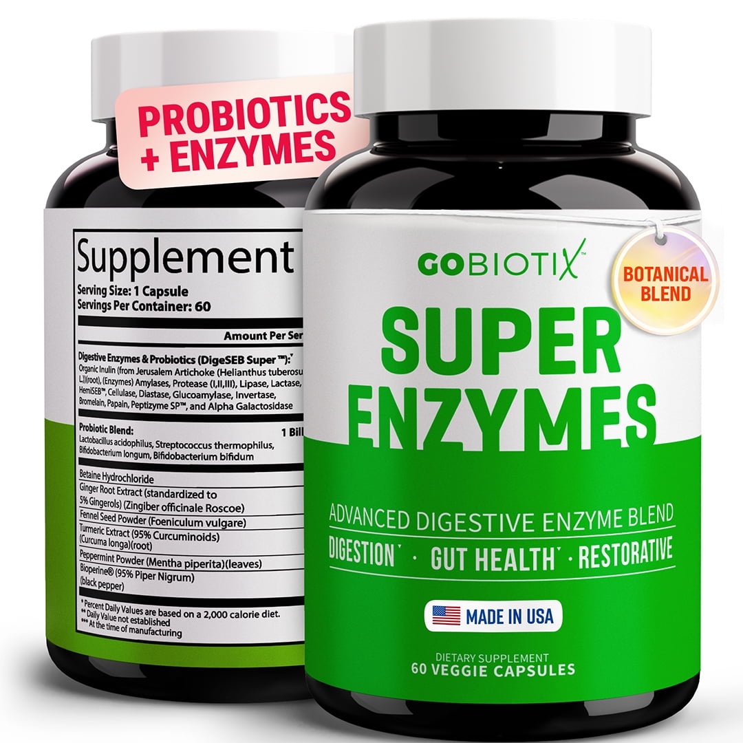 GoBiotix Super Digestive Enzymes with Prebiotics & Probiotics for Men & Women, 60 Capsules for Digestion Support