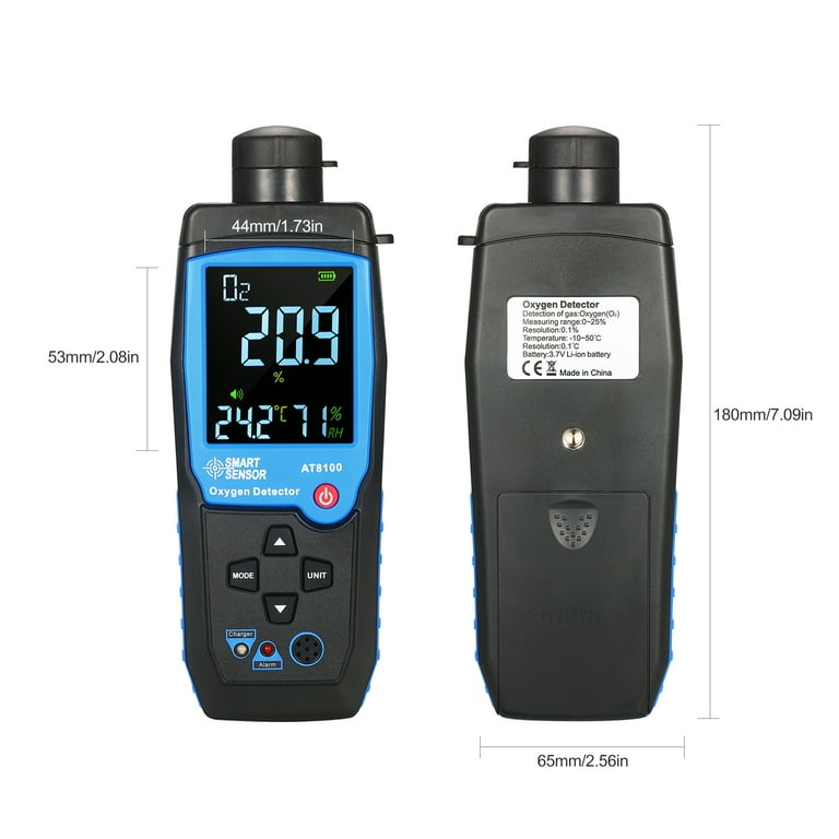 Handheld Digital Oxygen Detector USB Rechargeable Automotive O2 Sensor  Tester Monitor LCD Display Adjustable Alarm Auto Power Off Oxygen Meter for  Car Tunnel Laboratory and Industry 