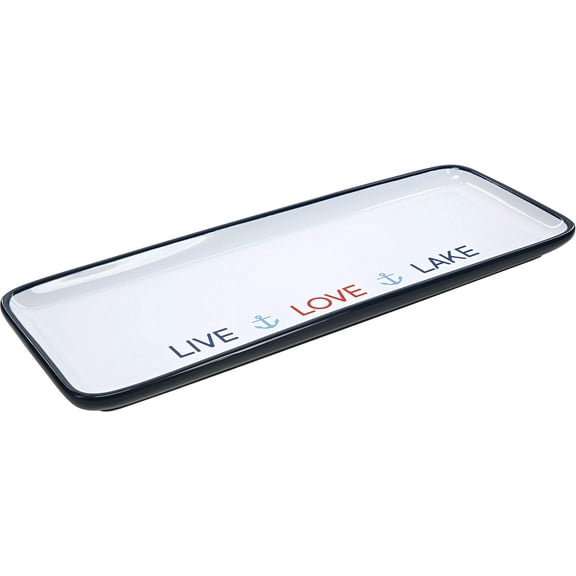Pavilion Gift Company 67538 12 Inch Stoneware Serving Tray Live Love Lake, Blue
