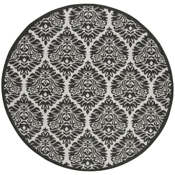 SAFAVIEH Linden Bryony Geometric Indoor/Outdoor Area Rug, Light Grey/Charcoal, 6'7" x 6'7" Round