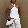 thumbnail image 4 of Womens Tank Tops Sleeveless Front Criss Cross Halter Neck Top Summer Casual Blouse Shirts White L, 4 of 5