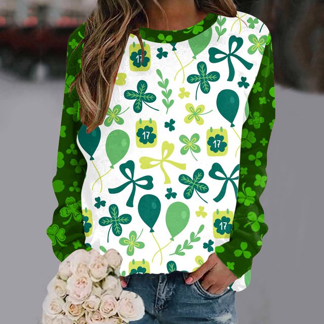 Qiopertar Blouse à Manches Longues Imprimée Mode Saint-Patrick pour Femmes Col Rond Pull Décontracté Offres de la Semaine Liquidation à Moins de 5$ jusqu'à 90 % de Réduction
