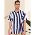 thumbnail image 2 of Camisa a rayas para hombre Lars Amadeus manga corta color block con botones playera de playa Azul marino M, 2 of 6