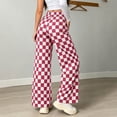 thumbnail image 6 of BRELIL Women Plus Size Wide Leg High Waisted Trousers with Pockets Plaid Casual Streetwear Long Pants Baggy Palazzo Pants Fall Winter Outfits, Red XL, 6 of 8