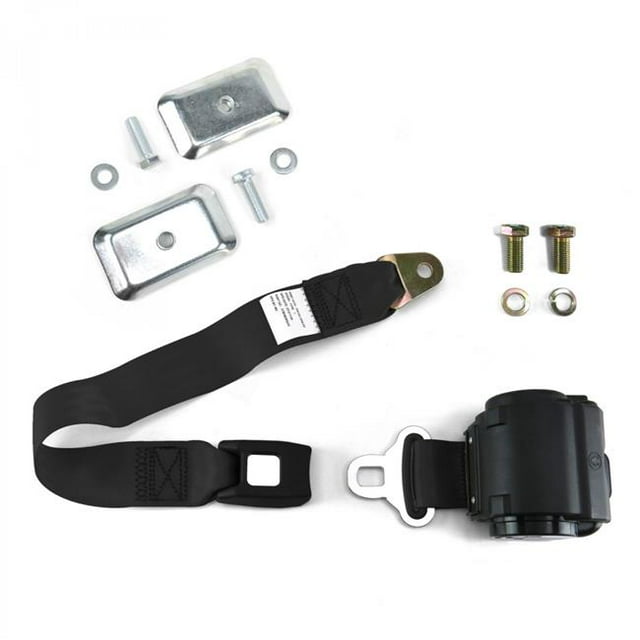SafeTBoy 315428 2 Point Black Standard Buckle Retractable Lap Seat Belt with Flat Plate Hardware