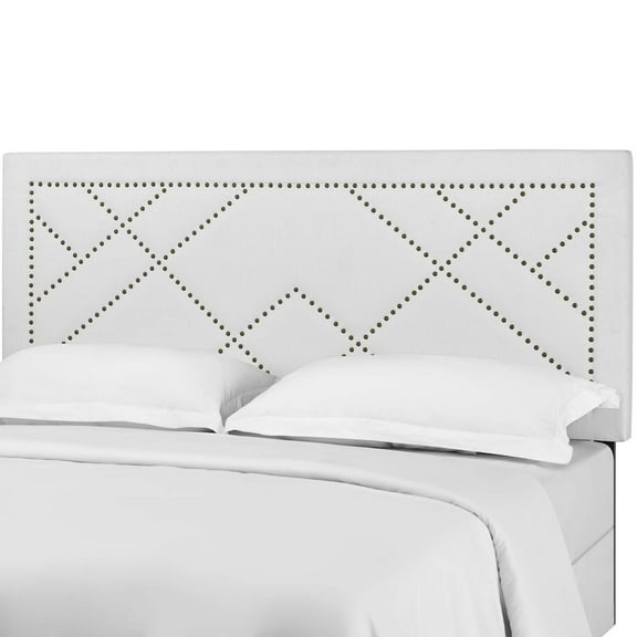 Contemporary Modern Urban Designer Bedroom King Size Headboard, Rivet Nail, Fabric, White