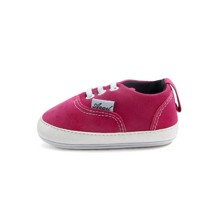 

Crocowalk Kids Sneakers Rubber Soft Sole Crib Shoe Round Toe Canvas Shoes Newborn Loafers Casual Cute Elastic Band Walking Sneaker Rose Red 4C
