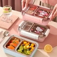 thumbnail image 4 of Hello Kitty Lunch Box Sanrio Grid Insulation Lunch Box Portable Cute Child Lunch Box Student Stainless Steel Tableware Gift, 4 of 7