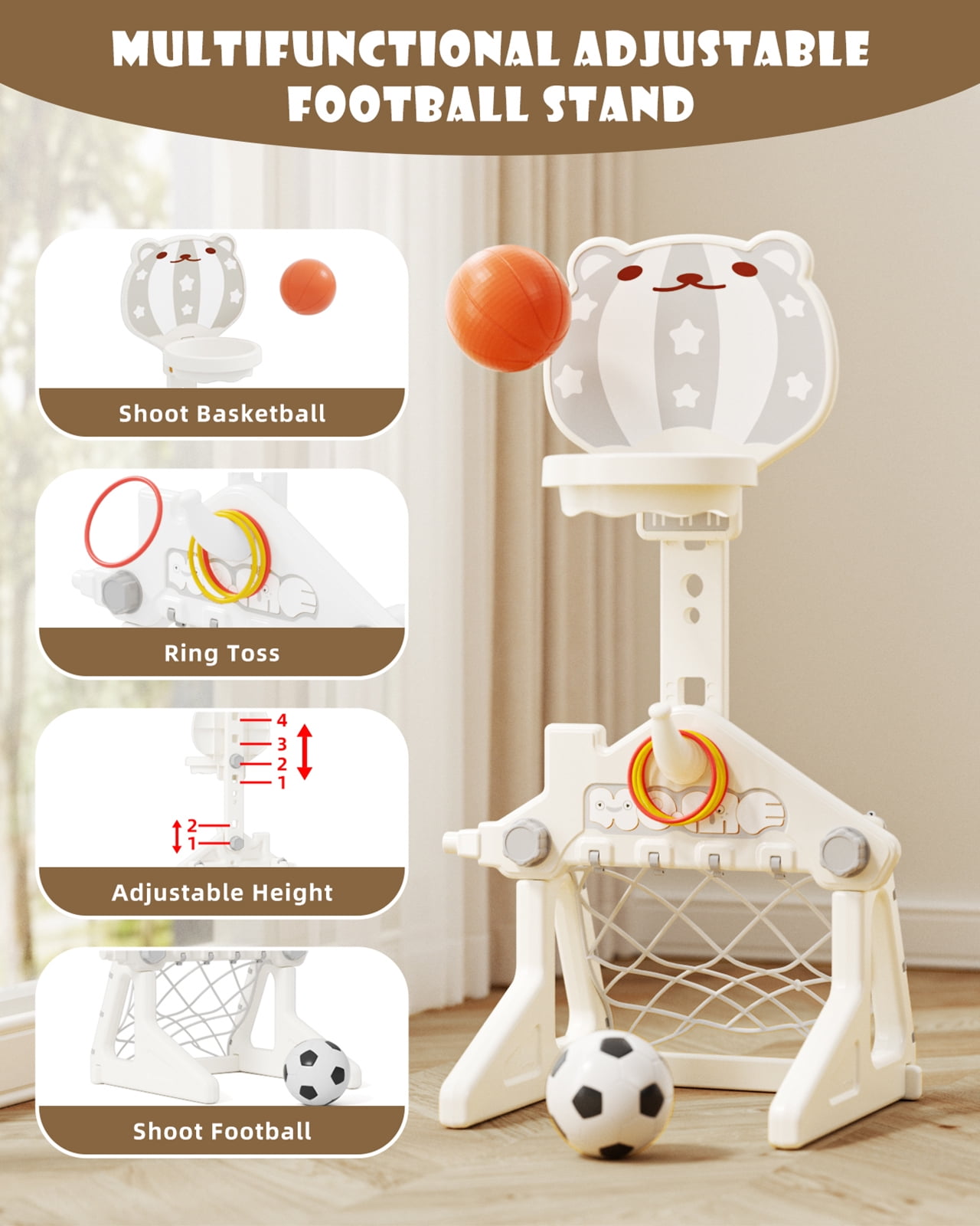 YUFU 6 In 1 Toddler Slide & Swing Set for Kids 1+ with Swing Football Basketball Ring Toss Indoor Outdoor Use