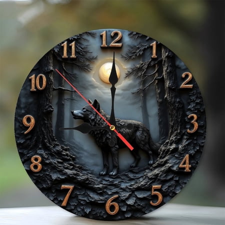 Wolf Forest Clock 10-Inch Silent Wooden Wall Clock, Battery Operated (AA Batteries Not Included), Artistic Home Decor