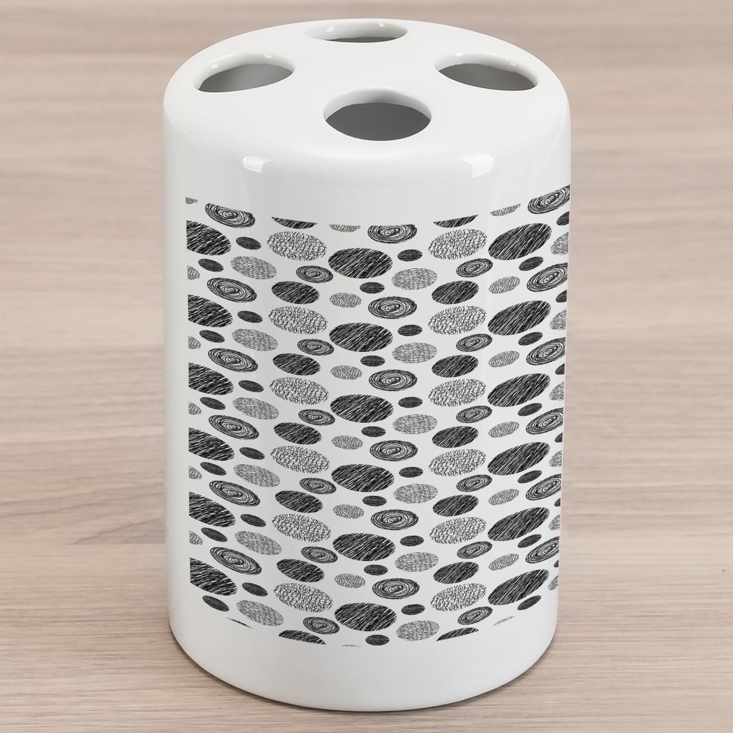 Abstract Ceramic Toothbrush Holder, Hand Drawn Circular Doodle Lines ...