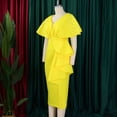 thumbnail image 5 of AURA Plus Size Summer V Neck Ruffle Evening Dress Elegant High Waist Beaded Banquet Party Gown XL XXXL, 5 of 10