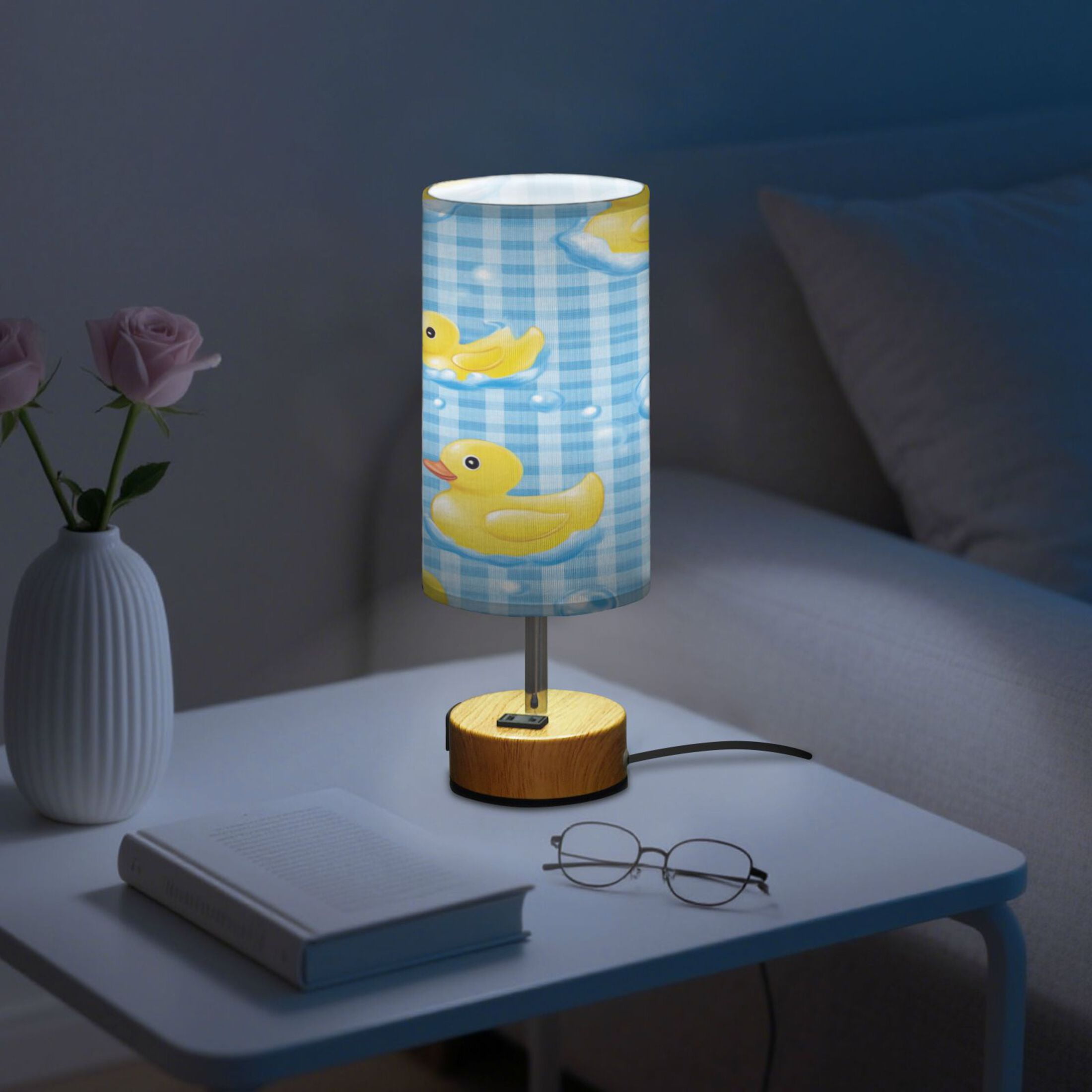 Touch-Control 3-Color Desk Lamp with Plug – Energy-Saving LED + 3 Simultaneous Charging Ports Yellow Rubber Ducks