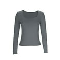 thumbnail image 4 of Womens Long Sleeve Shirts Square Neck Tops Solid Color Basic Base Layer Crop Tops Fall Outfits Fashion Clothes Gray M, 4 of 5