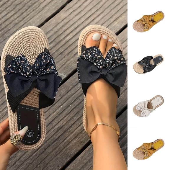 Miluxas Women's Flower Polka Dots Slide Sandals Comfortable Slip on Flat Sandals Yellow 9(42)