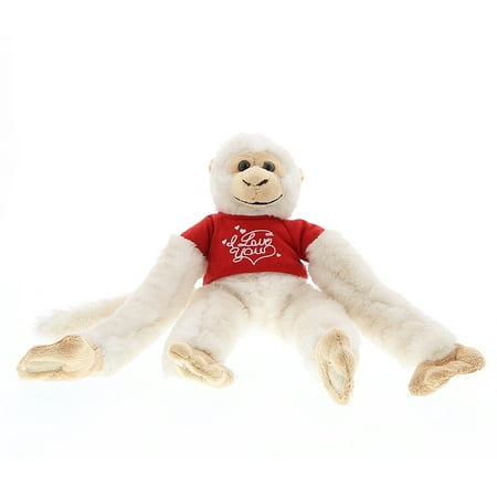 - Super Soft Plush Dollibu Long Arm Hanging White Squirrel Monkey Red I Love You Shirt Valentines Plush