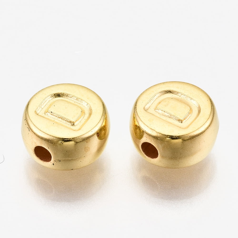 CCB Plastic Beads Horizontal Hole Flat Round with Letter Golden 7x4mm Hole: 1.8mm about 3300pcs/500g