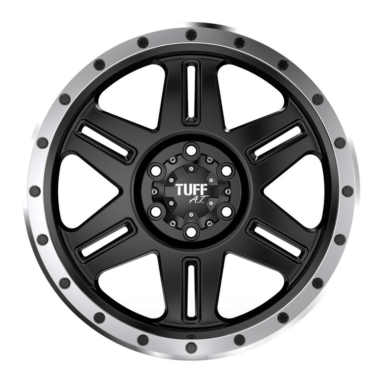 TUFF A.T. T06 タフAT 社外ホイール 16インチ 4本 8J8HPCD165.1+10 ブラック ハマー ダッジ等　(MHA504)クレジットカード QRコード決済可能 20x10 Tuff T16 SATIN BLACK W/ MACHINED BEADLOCK Wheel 6x5.5 (-13mm