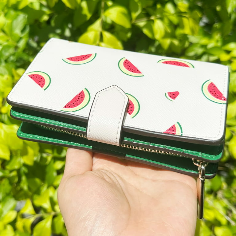Kate Spade Staci Watermelon Party Medium Compact Bifold Wallet Cream Multi