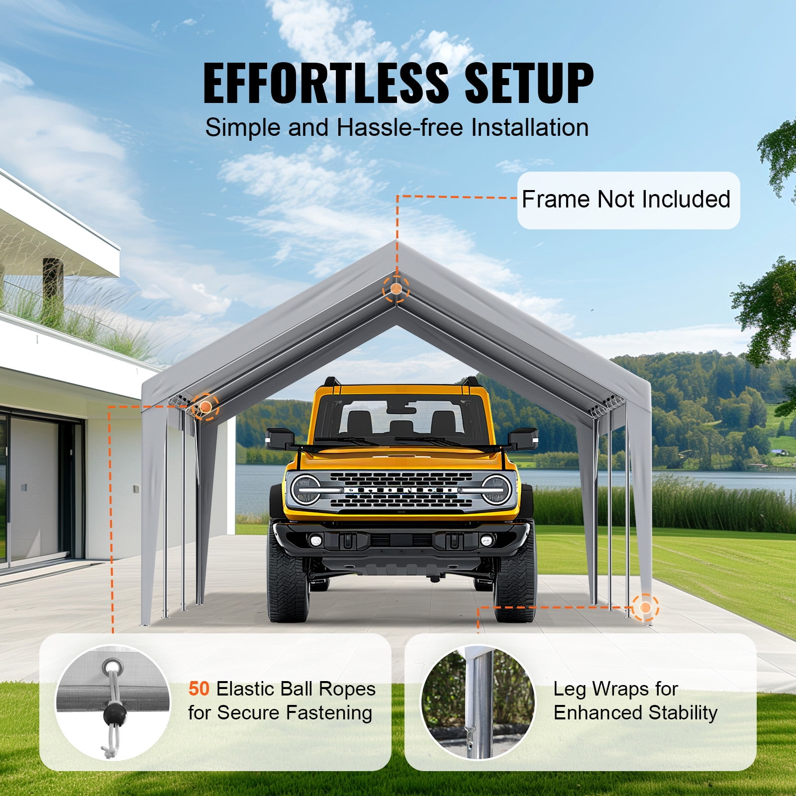 KFFKFF 13 x 20 Feet Carport Replacement Canopy Car Parking Tent Cover Gray