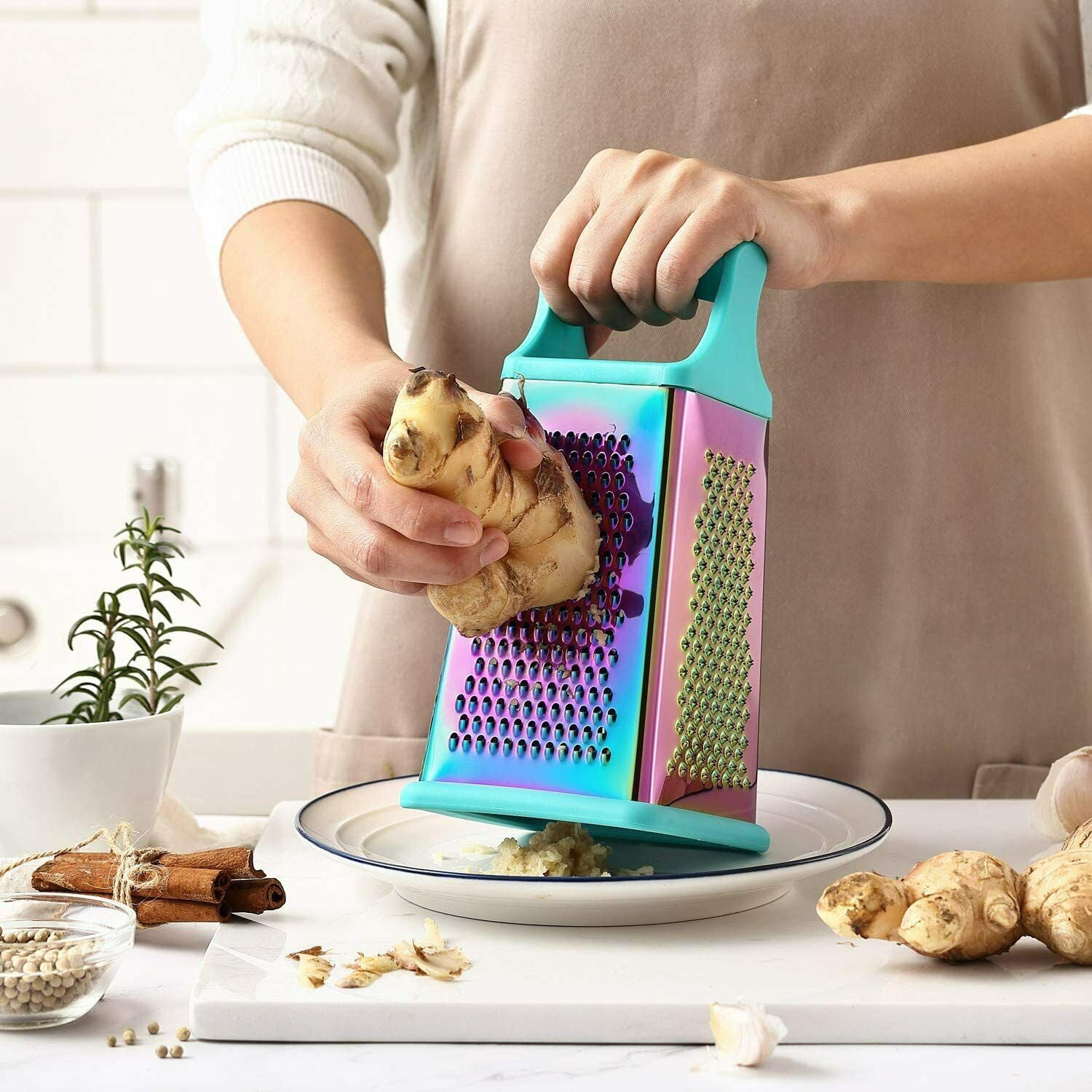 Marco Almond KYA53 Golden Cheese Grater, 4-Sided Stainless Steel Box  Grater, Food Shredder with Handle Best for Cheese, Cucumber Potato Salad