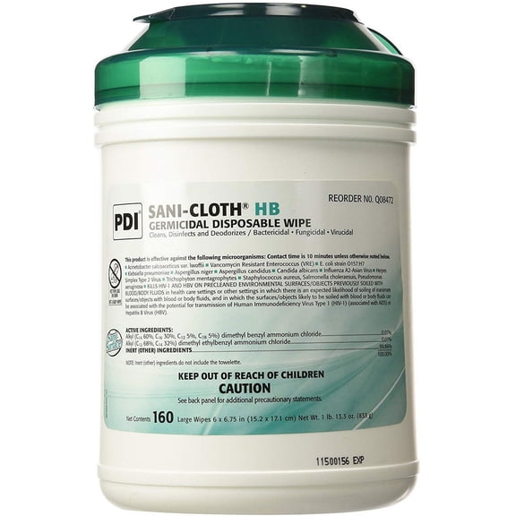PDI Sani-cloth HB Germicidal Disposable Wipes 6" X 6-3/4" 1 160 Each