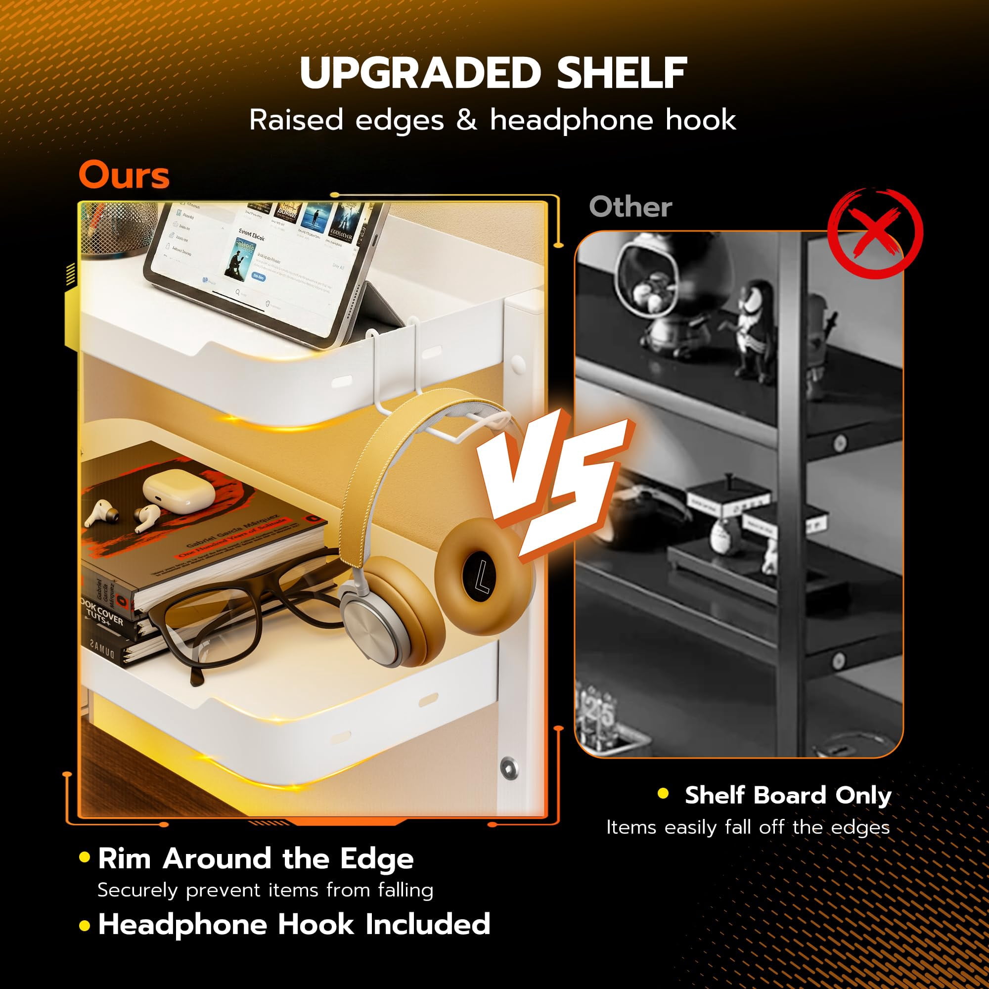 2-tier Clamp On Desk Shelf  16 Inch Adjustable Above Or Under Storage Shelves Holds 66 Lbs Heavy Duty Desktop Organizer With Headphone Holder For Working And Gaming Accessories White