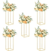 5pcs Modern Wedding Centerpieces Gold Stand, 23.6 inch Tall Flower Stand Metal Floor Vase Column Geometric Centerpiece Stands Rectangular Display Rack for Weddings Party Decoration
