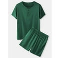 thumbnail image 2 of Defitshape Men's Satin Pajamas Soft Silk Short Sleeve Henley Shorts Set Comfy Summer Sleepwear Lounge Thin Loose Fall Lounge Set Dark Green Medium, 2 of 4
