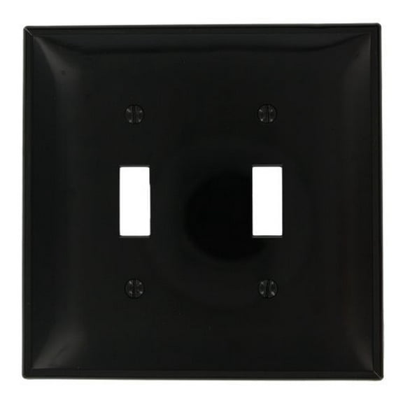 Leviton PJ2-E 2-Gang Toggle Switch Wall Plate, Midway Size Cover, Unbreakable Thermoplastic, Black