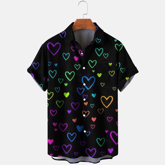 EGNMCR Chemise à Poche Simple Imprimée de la Saint-Valentin pour Homme, Chemise Décontractée Ample à Poche Imprimée