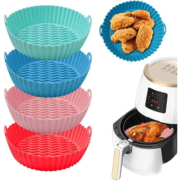 3 Pack Air Fryer Silicone Baking Tray 7.5inch for 3 to 5 Qt Reusable Air Fryer Round Silicone Insert for Air Fryer Easy Cleaning Silicone Pot for Oven Accessories (Grey Pink Red)