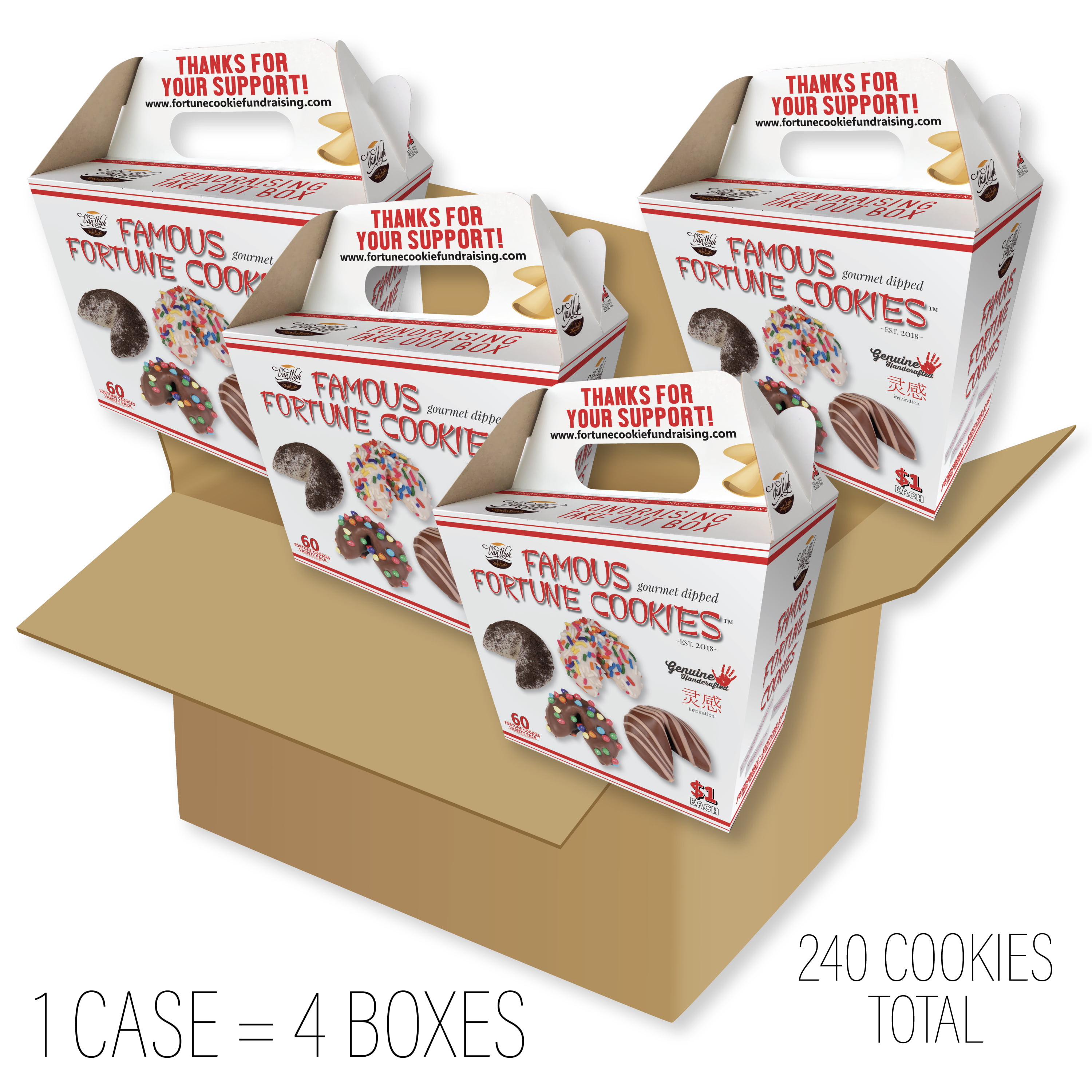 Van Wyk Confections Famous Fortune Cookies - Fundraising Chocolate Candy Pack - 1 Case (4 Boxes of 60 Units)