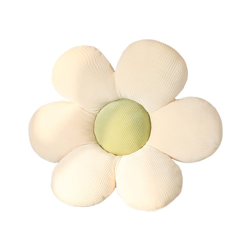 Cojín De Suelo En Forma De Flor - Felpa Estética, 40x40 Cm, Blanco Y Amarillo, Para Salón, Dormitorio O Habitación Infantil