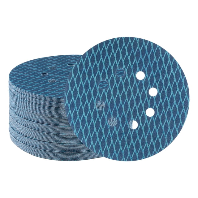 70uds Diamante Forma Lijado Discos 6 Pulgadas 180 Grano Gancho y Bucle Azul Rombo Lija Papel Pescado Escala 8 Agujeros Lijadora Acabado Discos, Húmedos y Secos Pulido