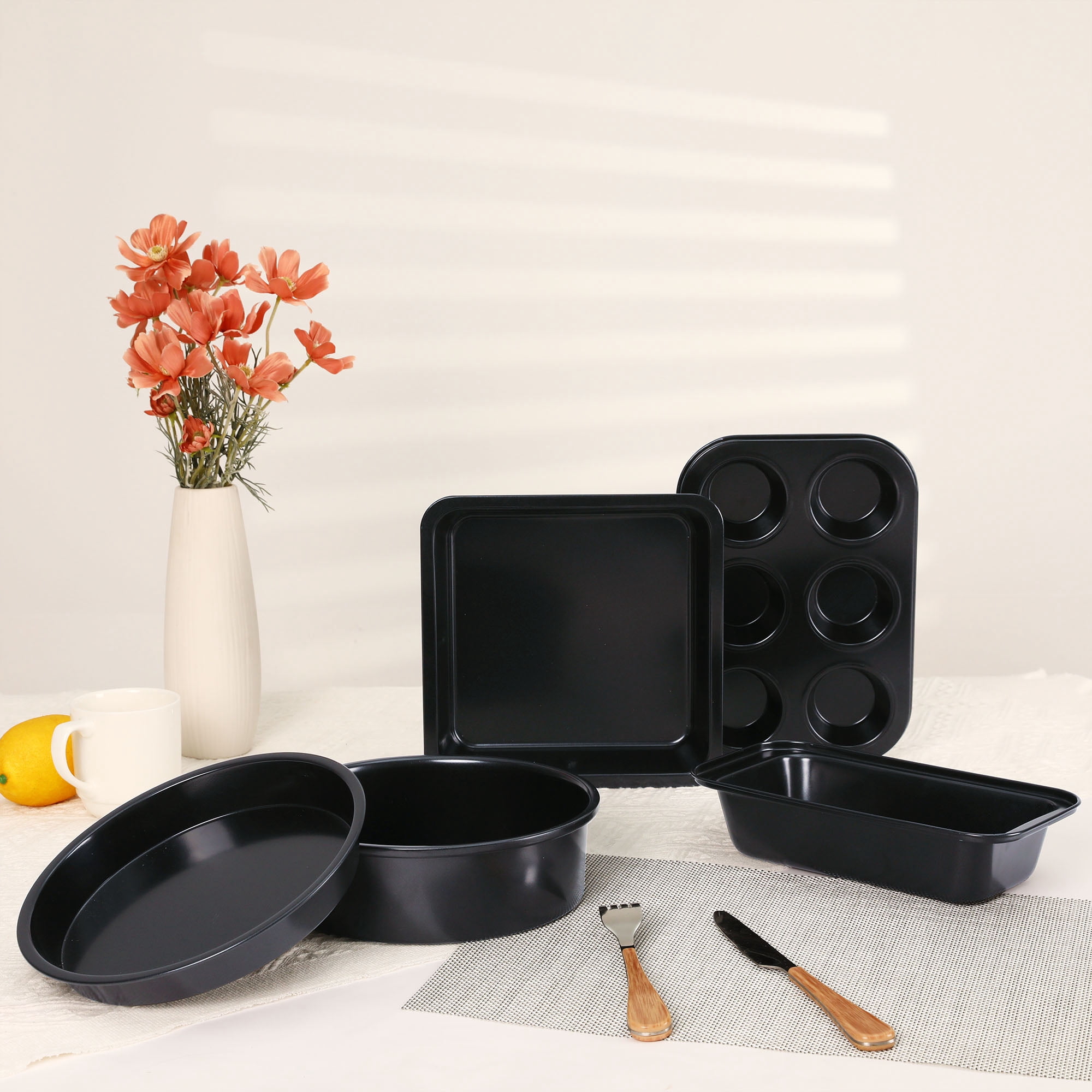 Unique Bargains Nonstick Bakeware Set Baking Pans Set Black 5 Pcs