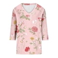 thumbnail image 4 of Womens Summer Tops Floral Printed 3/4 Length Sleeve V Neck Dressy Casual Shirts Loose Fit Work Comfy Going Out Beach Outfits Clothes, 4 of 4