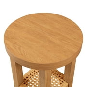Better Homes & Gardens Vista Woven Coastal End Table, 18 in Round, Light Honey